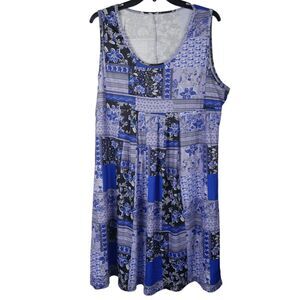Women's Blue & Black Patchwork Sleeveless A-Line Dress XXL